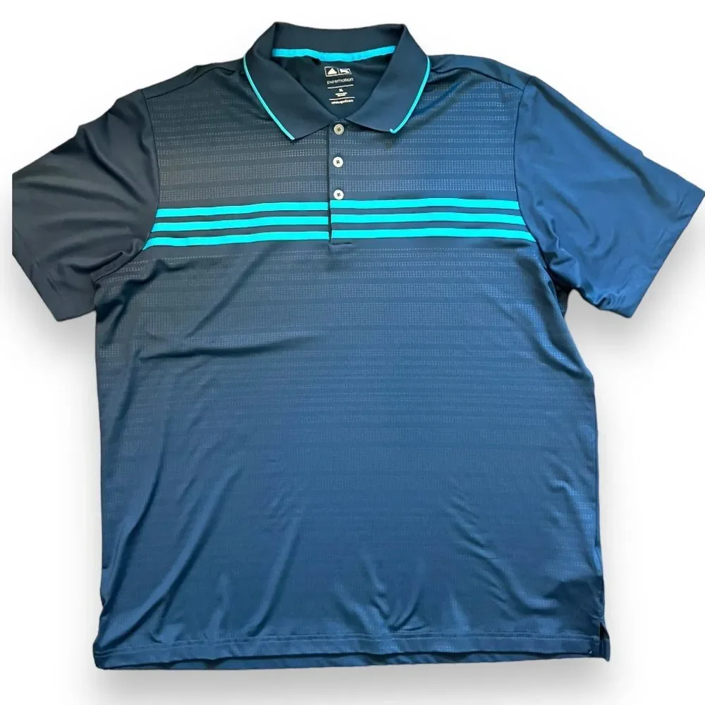 Adidas Mens Puremotion Golf Polo Shirt Short Sleeve Stripe Collared Navy Size XL - Picture 1 of 12